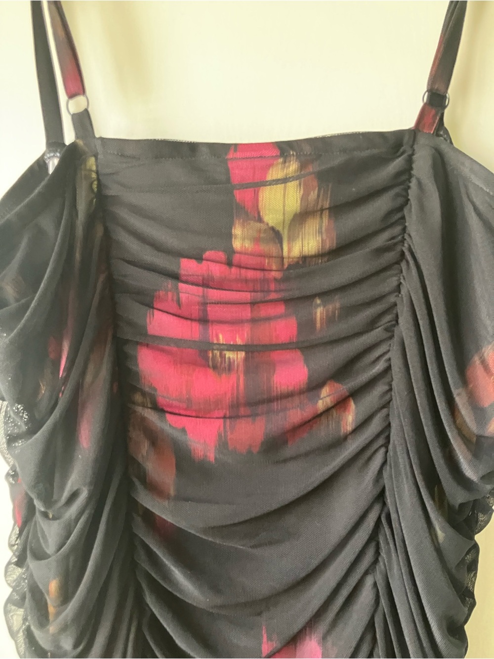 Torrid Black Floral Ruched Midi Dress with Pink Accents -Super flattering!!! - Picture 4 of 12
